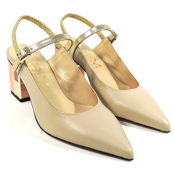 ALESSANDRO DI MARIA 🇮🇹 WOMEN BEIGE LEATHER SUMMER SANDALS - Picture 2 of 8